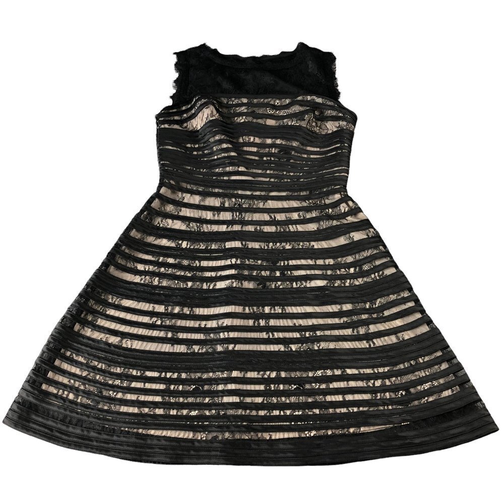 Haya Klein Lace Ribbed Two Tone Knee Length‎ Cocktail Dress, Special Occasion